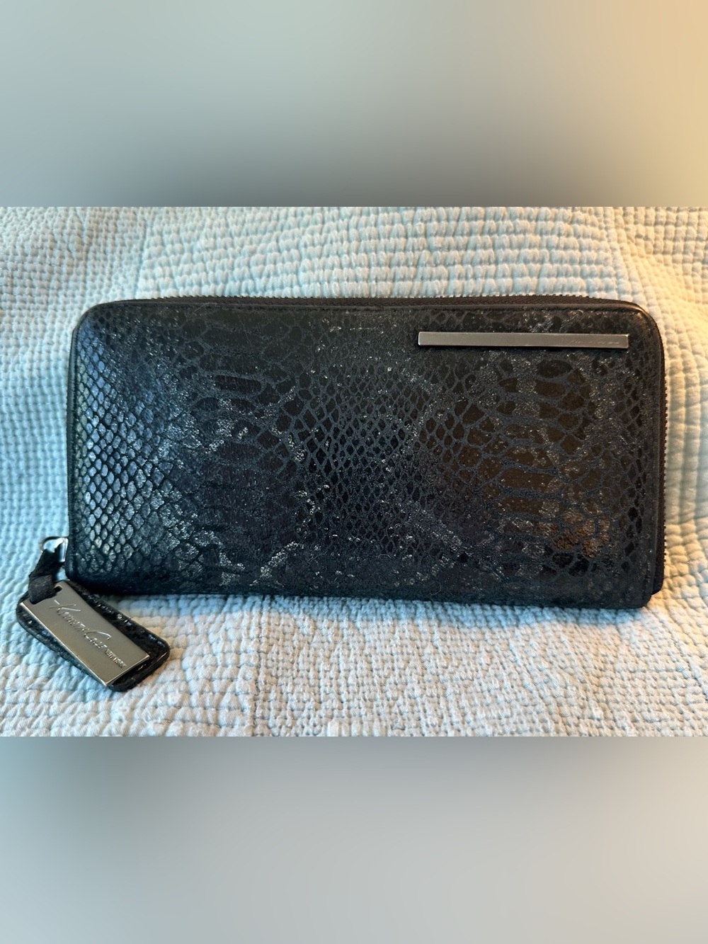 Kenneth Cole New York Black Snake-Embossed Zip Wallet